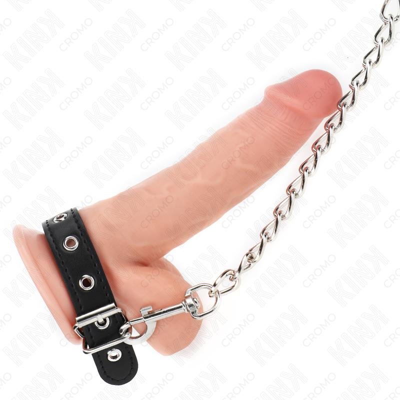 KINK – ANELLO PER PENE IN PELLE CON CINGHIA 21,5 X 2 CM E CATENA IN METALLO 60 CM