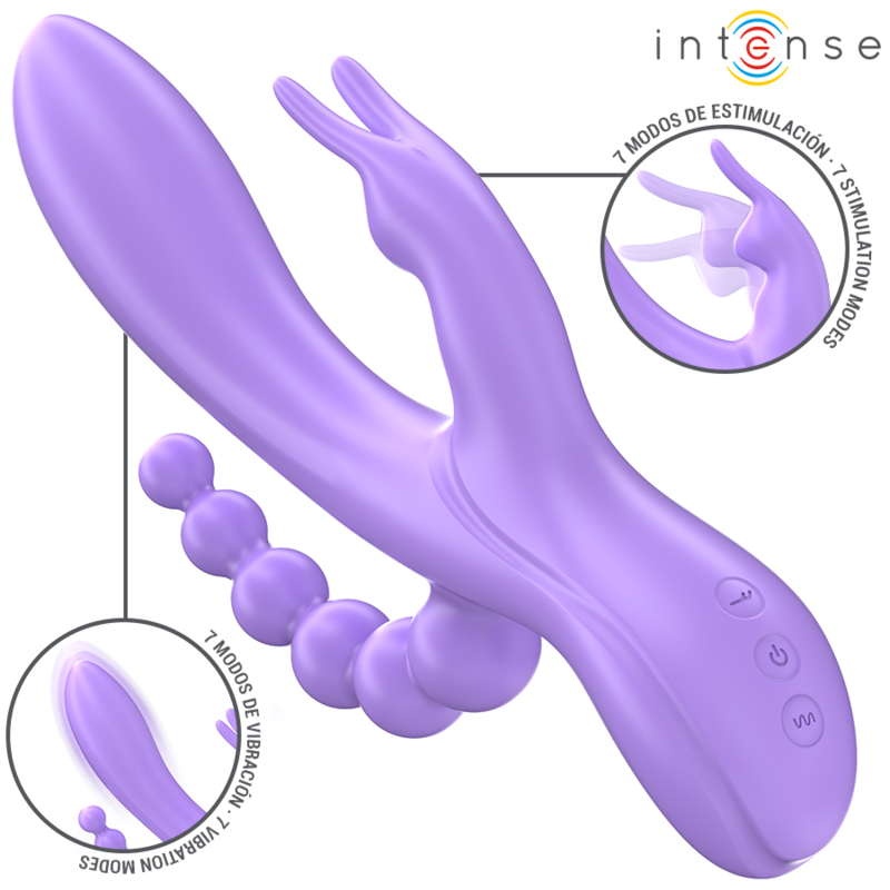 INTENSE – MIKO VIBRATORE TRIPLO CONIGLIO  STIMOLATORE  ANALE 7 VIBRAZIONI VIOLA