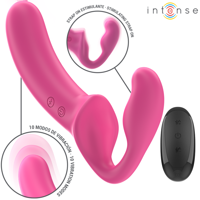 Strapless dildo rosa vibrante ricaricabile con telecomando 19,8 cm ‘AMY’ INTENSE