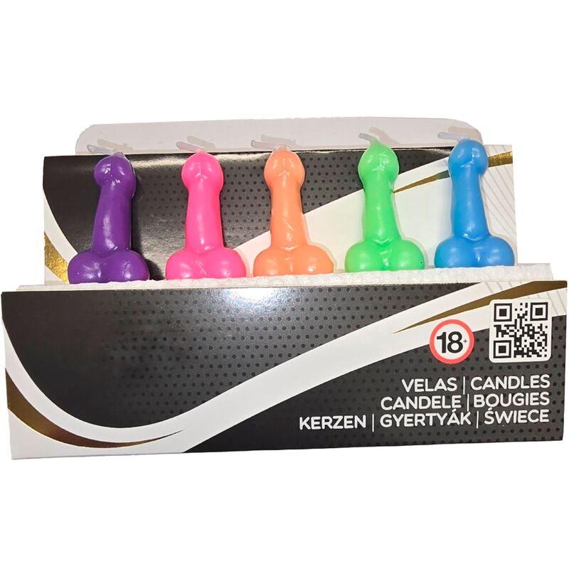 Set di 5 candele colorate a forma di pene con testicoli DIABLO PICANTE