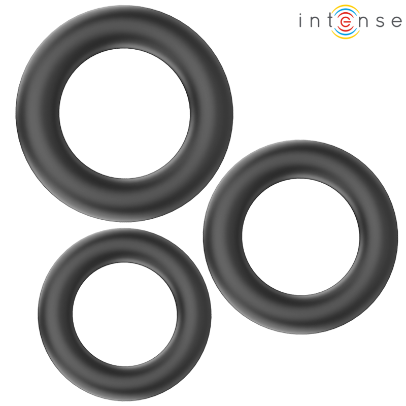 Set di 3 anelli per il pene in silicone nero ‘HUGH’ INTENSE