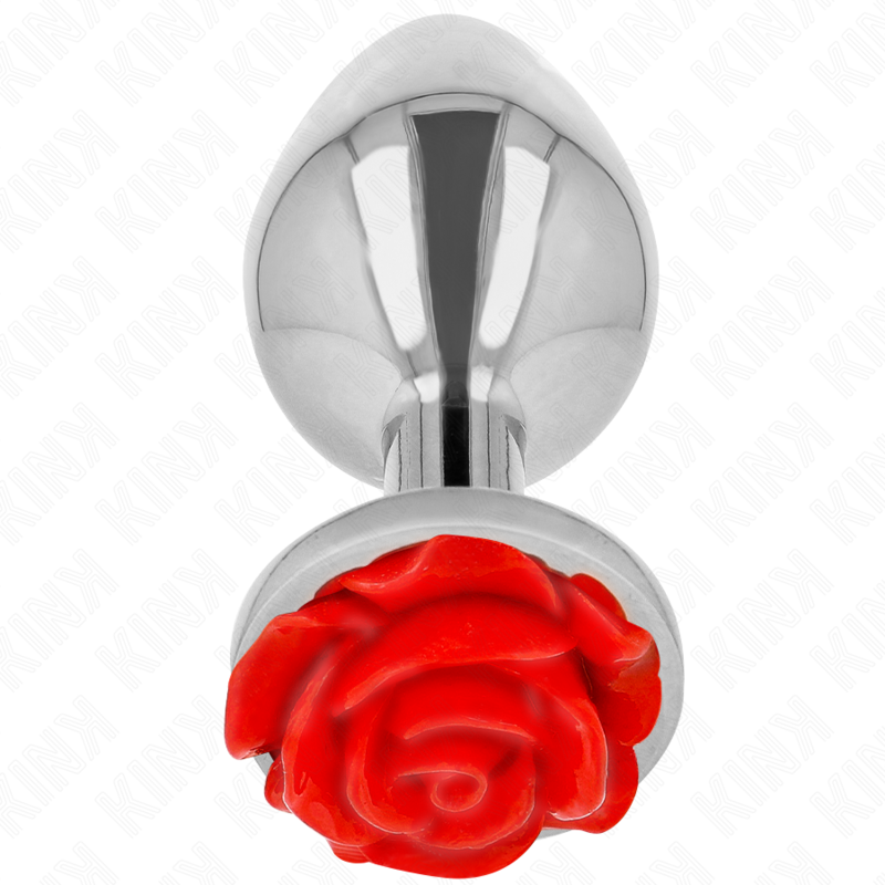 Plug anale in acciaio inossidabile con rosa rossa TAGLIA L KINK