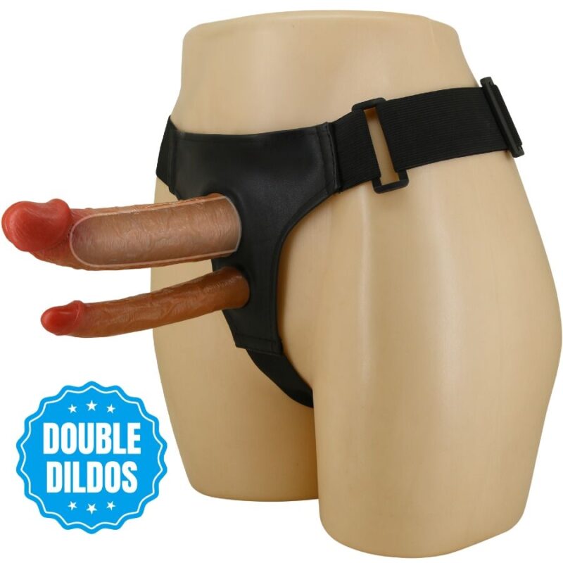 Imbracatura strap-on con doppio dildo cavo da uomo ‘KEAVEN’ PRETTY LOVE