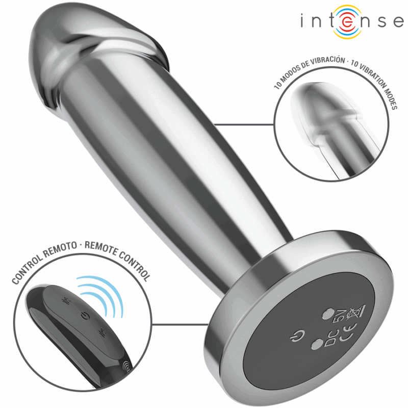 INTENSE - ANAL PLUG 10 VIBRAZIONI DILDO METALLO CON TELECOMANDO S - immagine 3