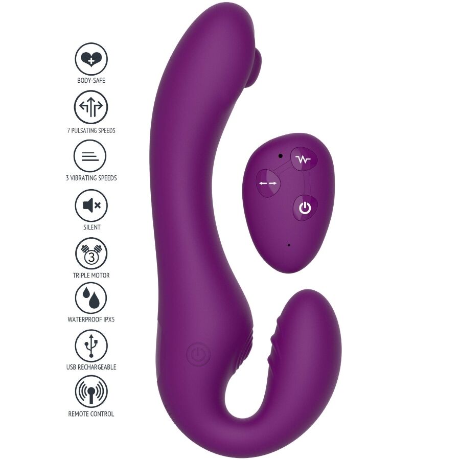 XOCOON – VIBRATORE 2 IN 1 STRAPLESS STRAP-ON CON TELECOMANDO VIOLA