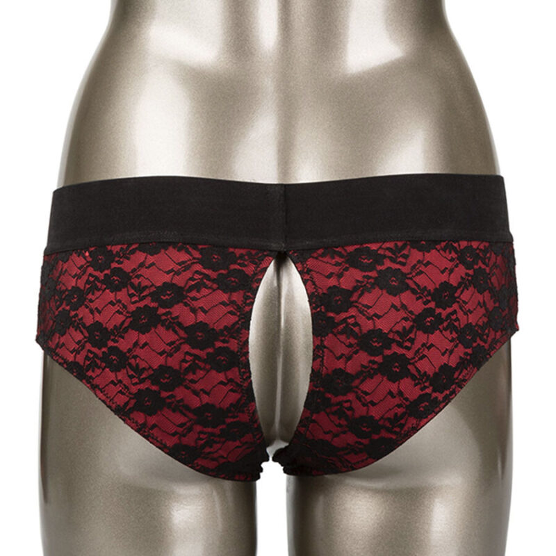 Set di slip senza cavallo con dildo 'Scandal Crotchless Pegging Panty Set' S/M CALEXOTICS - immagine 5