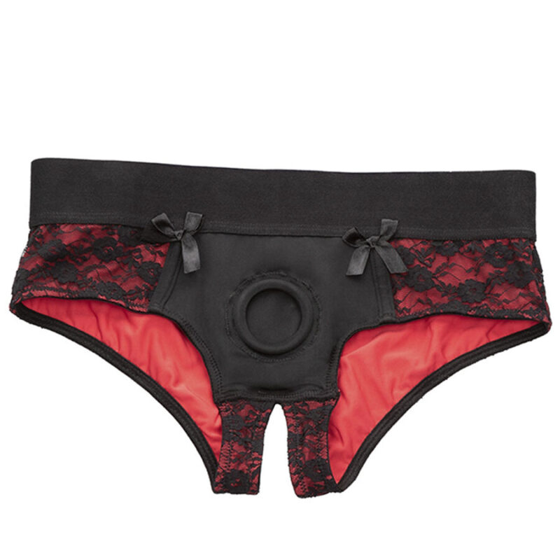 Set di slip senza cavallo con dildo ‘Scandal Crotchless Pegging Panty Set’ S/M CALEXOTICS