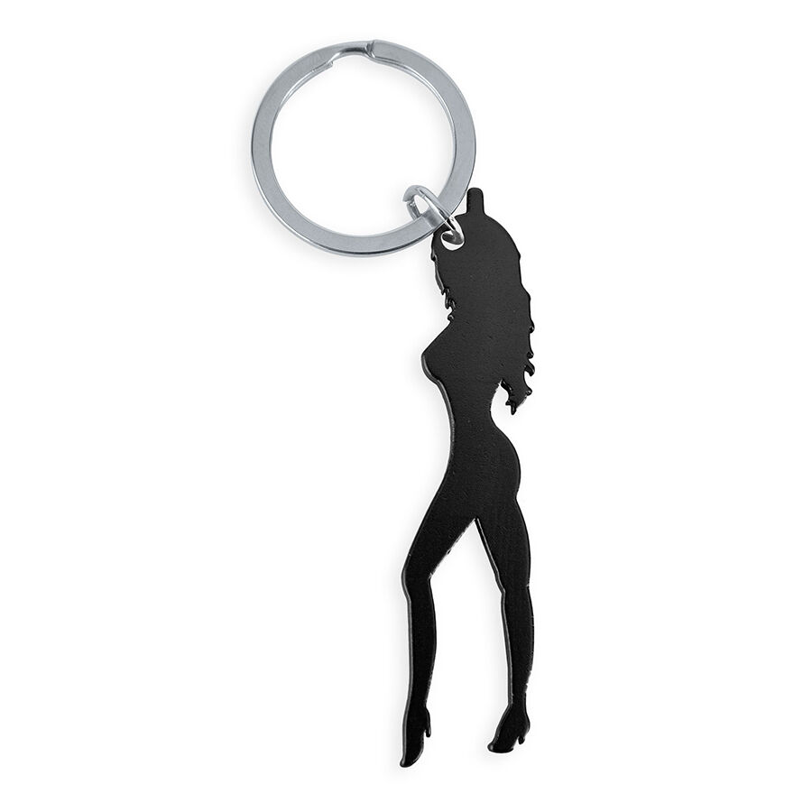 DIABLO PICANTE – PORTACHIAVI CON SILHOUETTE FEMMINILE DI COLORE NERO CON APRIBIRRA