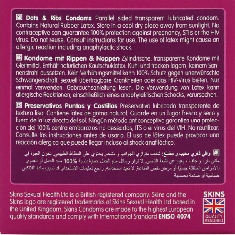SKINS - DOTS  RIBS PREMIUM CONDOMS CONFEZIONE DA 4 - immagine 4