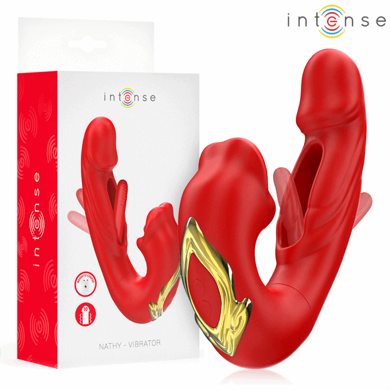 INTENSE – NATHY DOPPIO VIBRATORE CON BOCCA STIMOLANTE MULTIFUNZIONE ROSSO