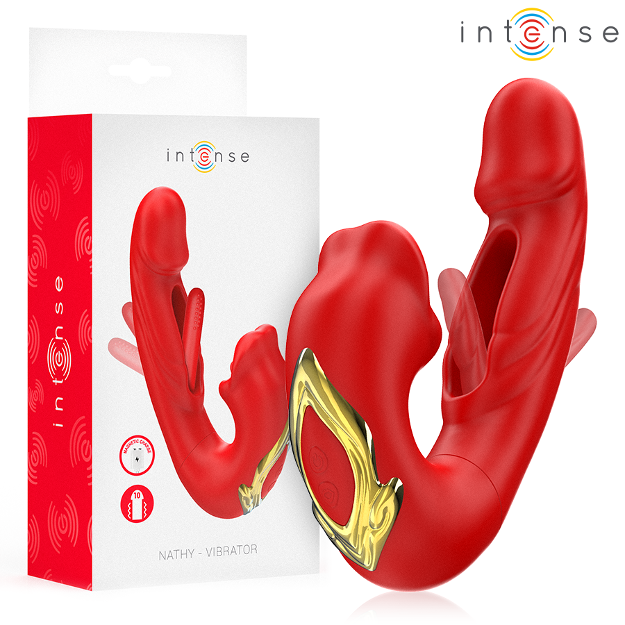 INTENSE – NATHY DOPPIO VIBRATORE CON BOCCA STIMOLANTE MULTIFUNZIONE ROSSO