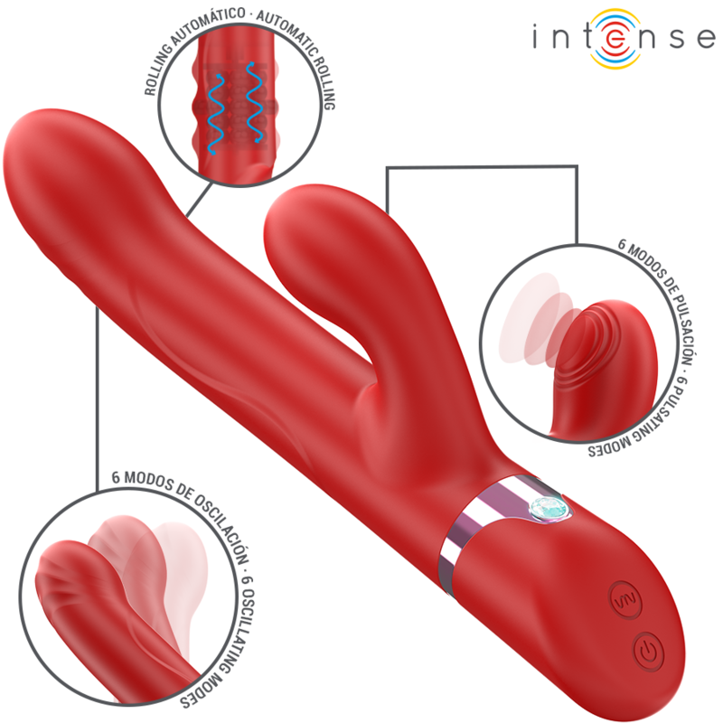 INTENSE – LELE VIBRATORE MULTIFUNZIONE ROTANTE E OSCILLANTE E STIMOLANTE ROSSO