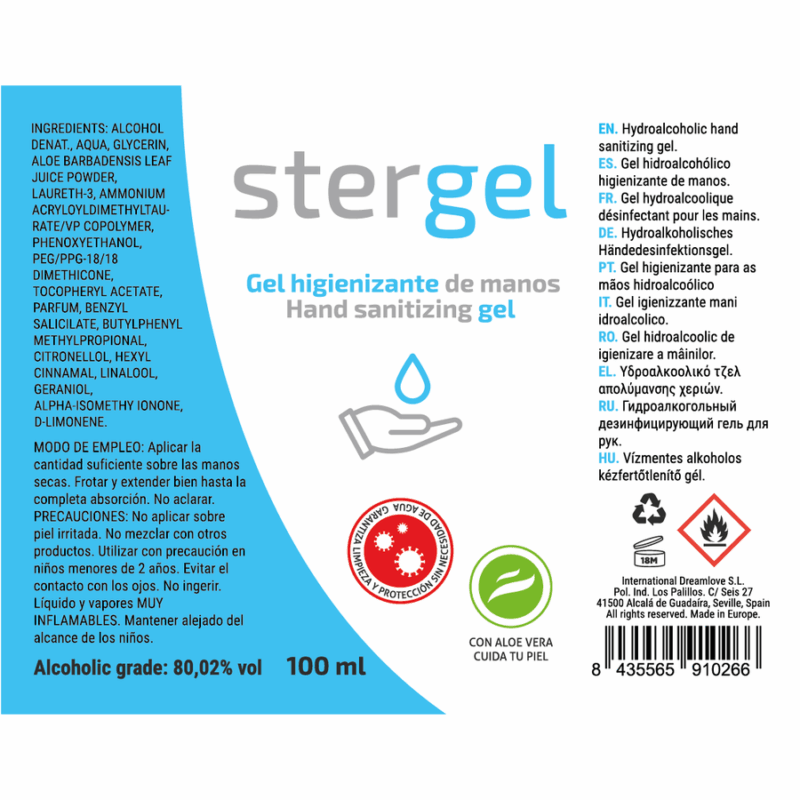 Gel igienizzante idroalcolico con Aloe vera 100 ml STERGEL